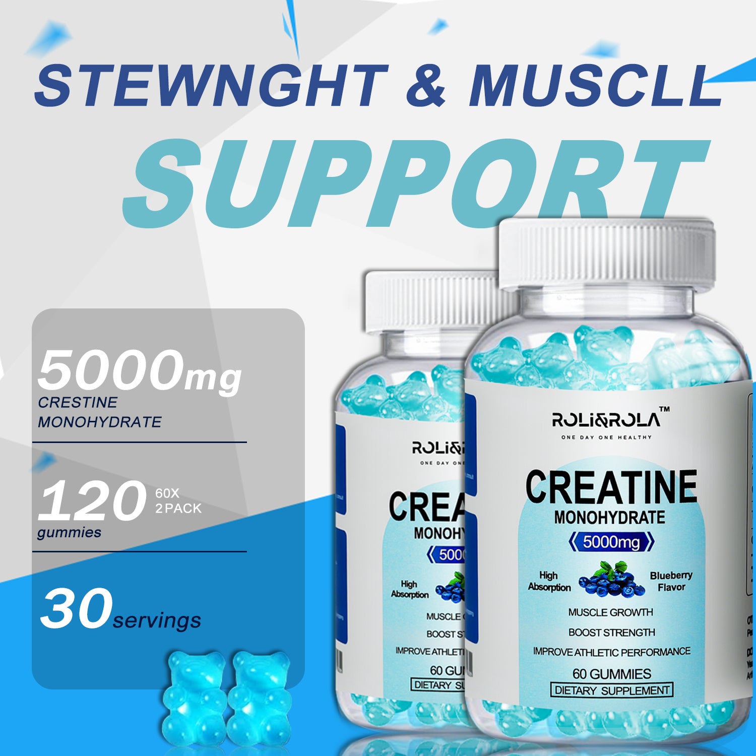 Creatine Gummies Delicious Blueberry High Strength 60'2 x 2 Bottles - Mind Your Own Fitness